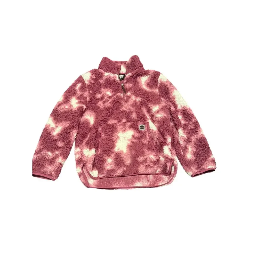Buffalo Outdoors Women's 1/4 Zip Pink Tie Dye Sherpa Fleece Pullover Size XL